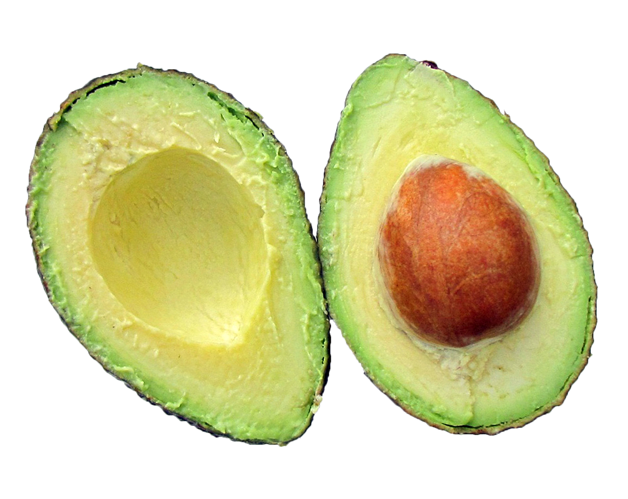 an avocado cut in half on a black background, a photo, photorealistic - h 6 4 0, grain”