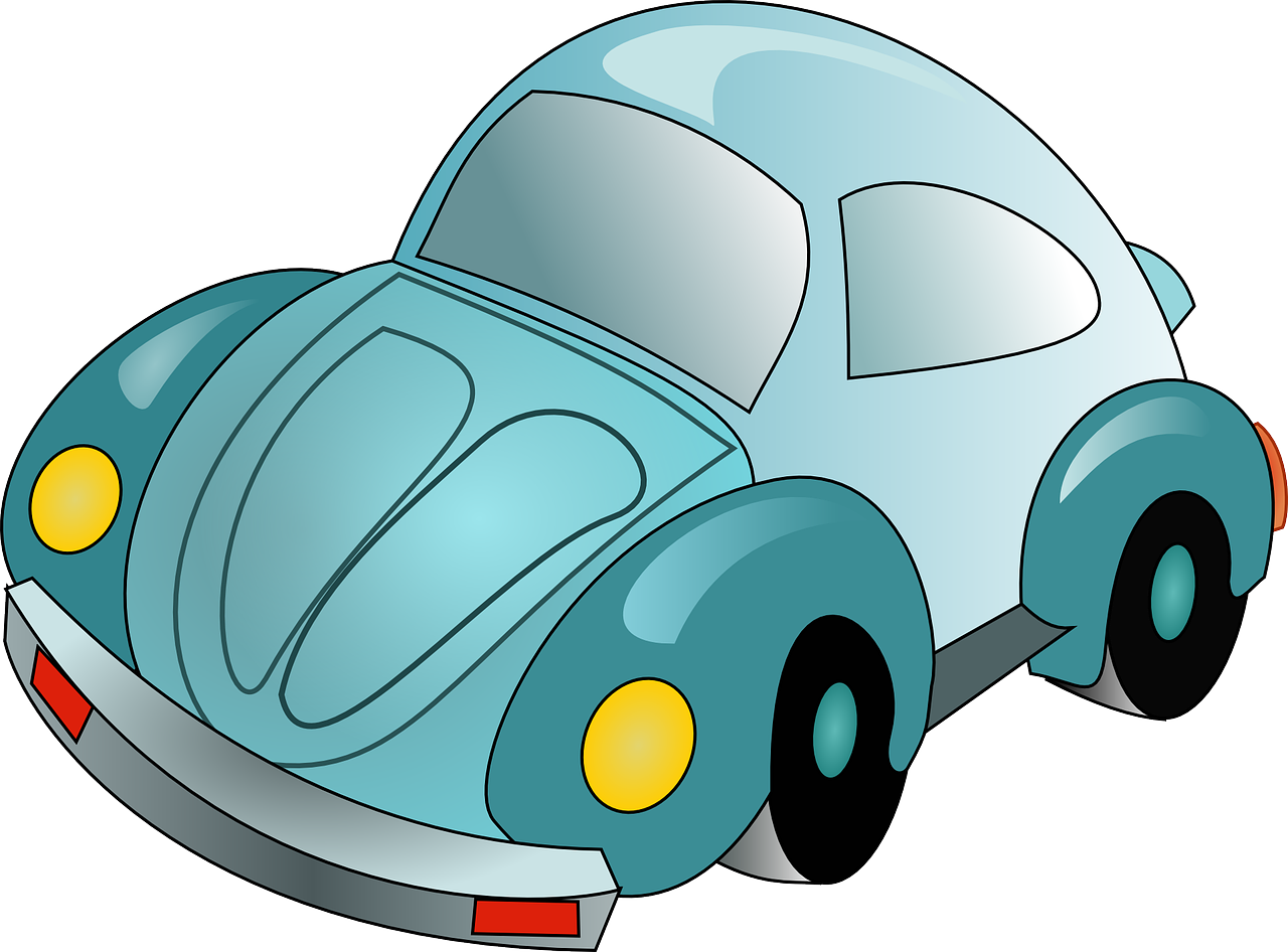 a cartoon blue car on a white background, a cartoon, by Tom Carapic, pixabay contest winner, beatle, transparent carapace, childhood memory, a green