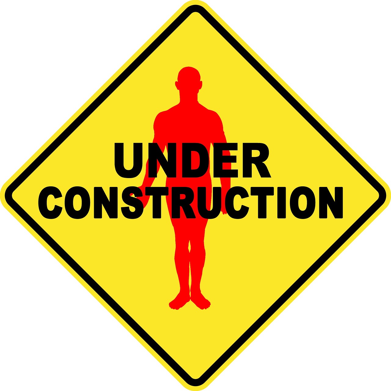 a yellow under construction sign with a silhouette of a man, by Joseph Henderson, constructivism, upper body avatar, underground!!!!, contest, ussa