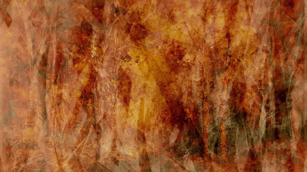 a painting of a group of people in a forest, a digital painting, inspired by Matthias Grünewald, shutterstock, lyrical abstraction, rusted metal texture, abstract painting fabric texture, warm color scheme art rendition, haunted background