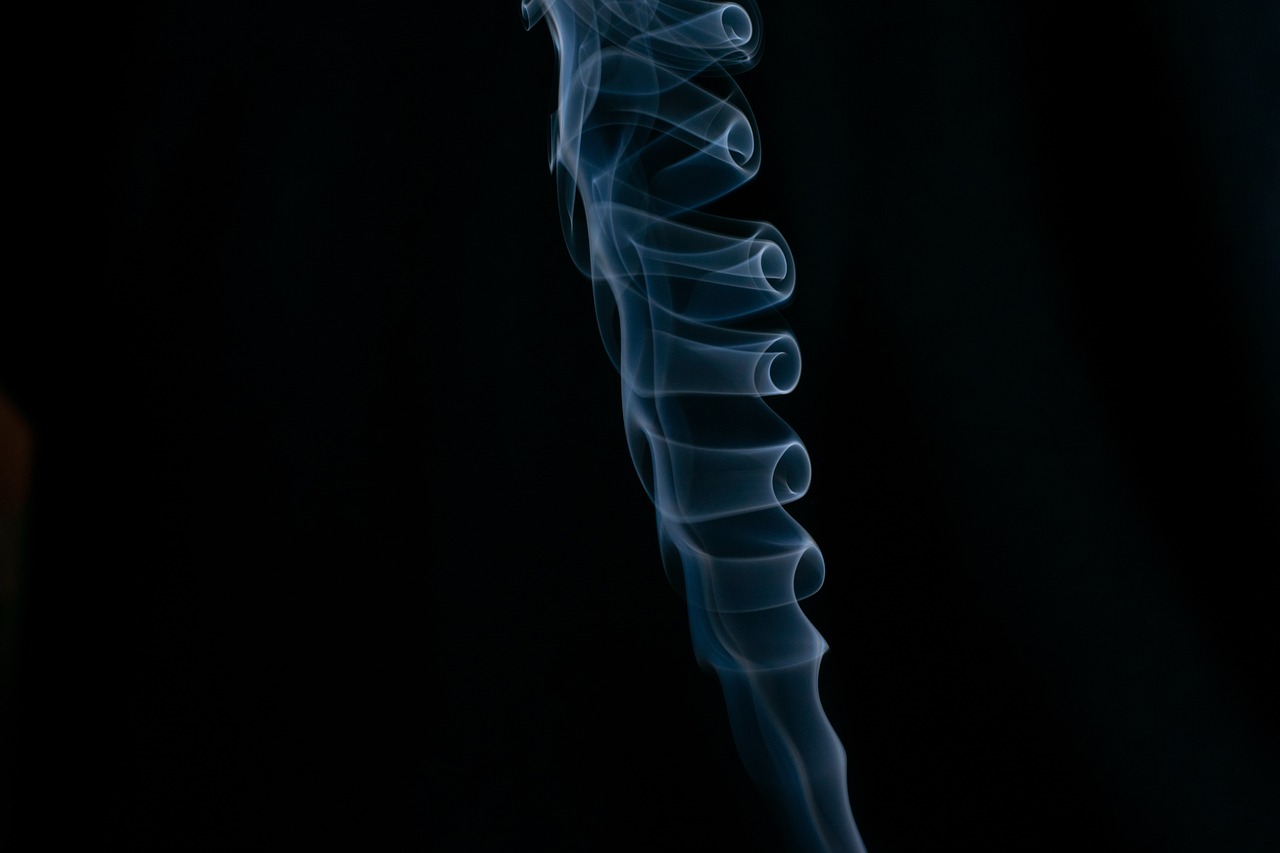 a close up of a cigarette with smoke coming out of it, a macro photograph, by Jan Rustem, pexels, abstract illusionism, spine, xray, twirls, from the side