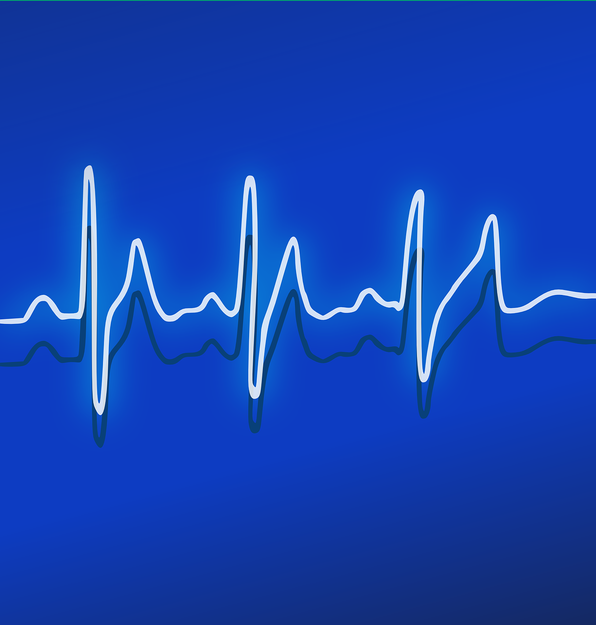 a heart beat line on a blue background, happening, strong outline, hires, strong strokes, neon electronic signs