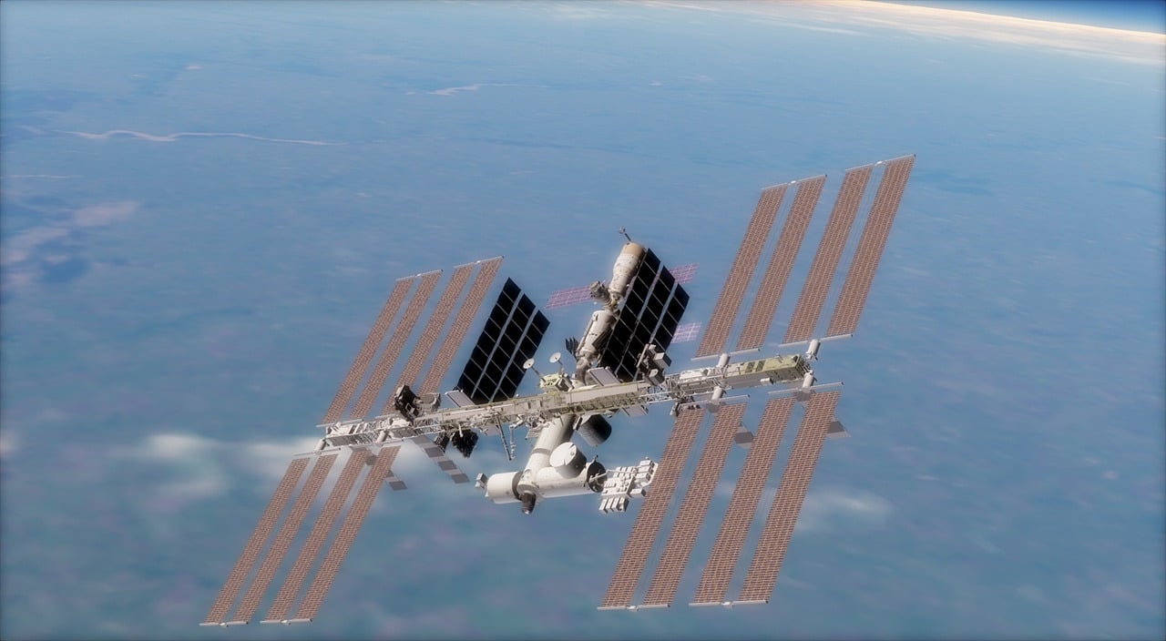 a satellite view of the international space station, a digital rendering, cg society contest winner, octane render ] ”, photorealistic - h 6 4 0, hyper realistic”