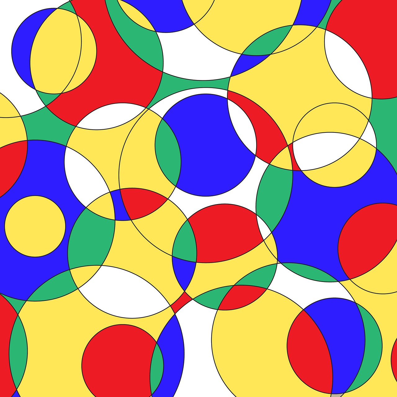 a bunch of different colored circles on a white background, an abstract drawing, inspired by Delaunay, stained glass style, primary colors, tessellation, けもの