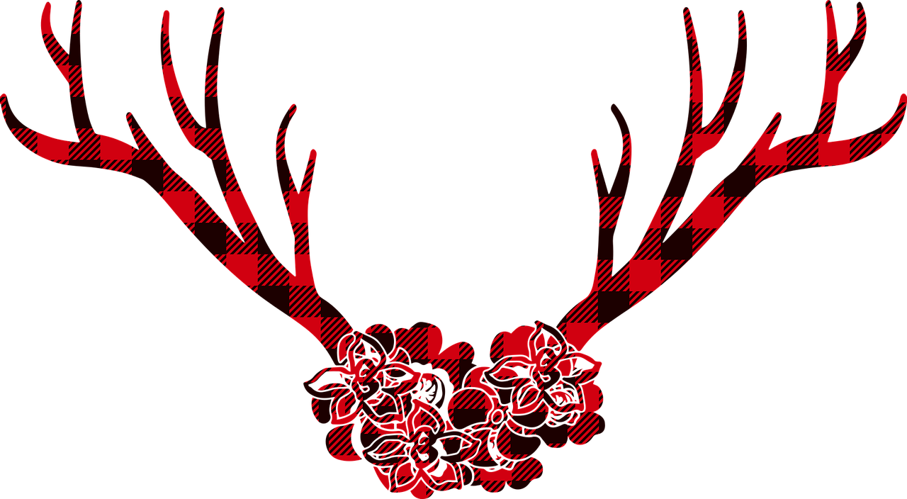 a close up of a deer's head on a black background, a digital rendering, inspired by Rudolph Belarski, sōsaku hanga, wearing a red lumberjack shirt, vectorized, -h 1024, iphone background