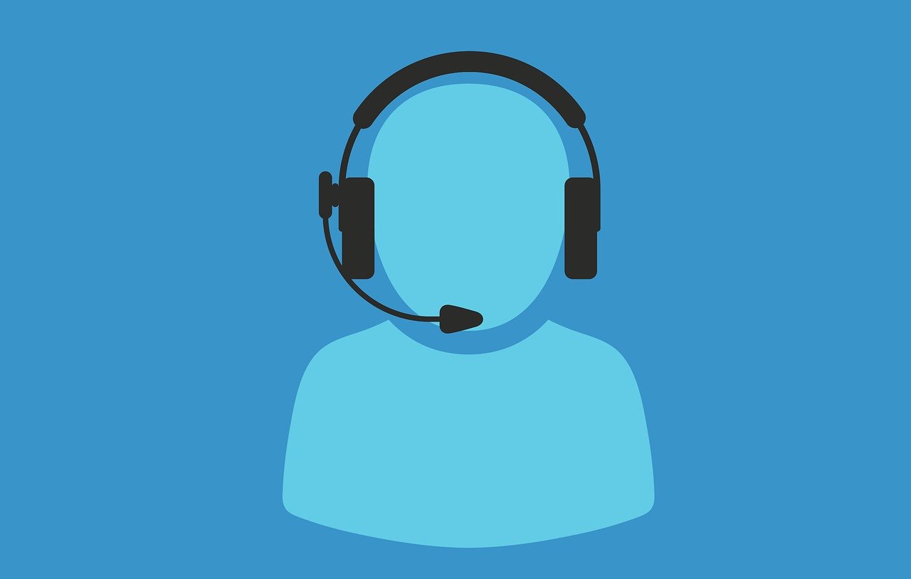 a person wearing a headset on a blue background, vector art, single image, professional vector graphic, anonymous, support