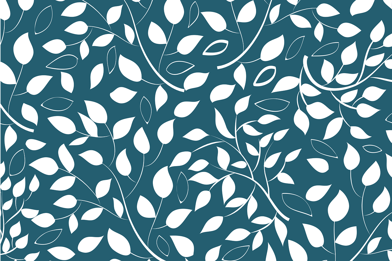 a pattern of white leaves on a blue background, a digital rendering, winding branches, woods background, modern simplified vector art, full res