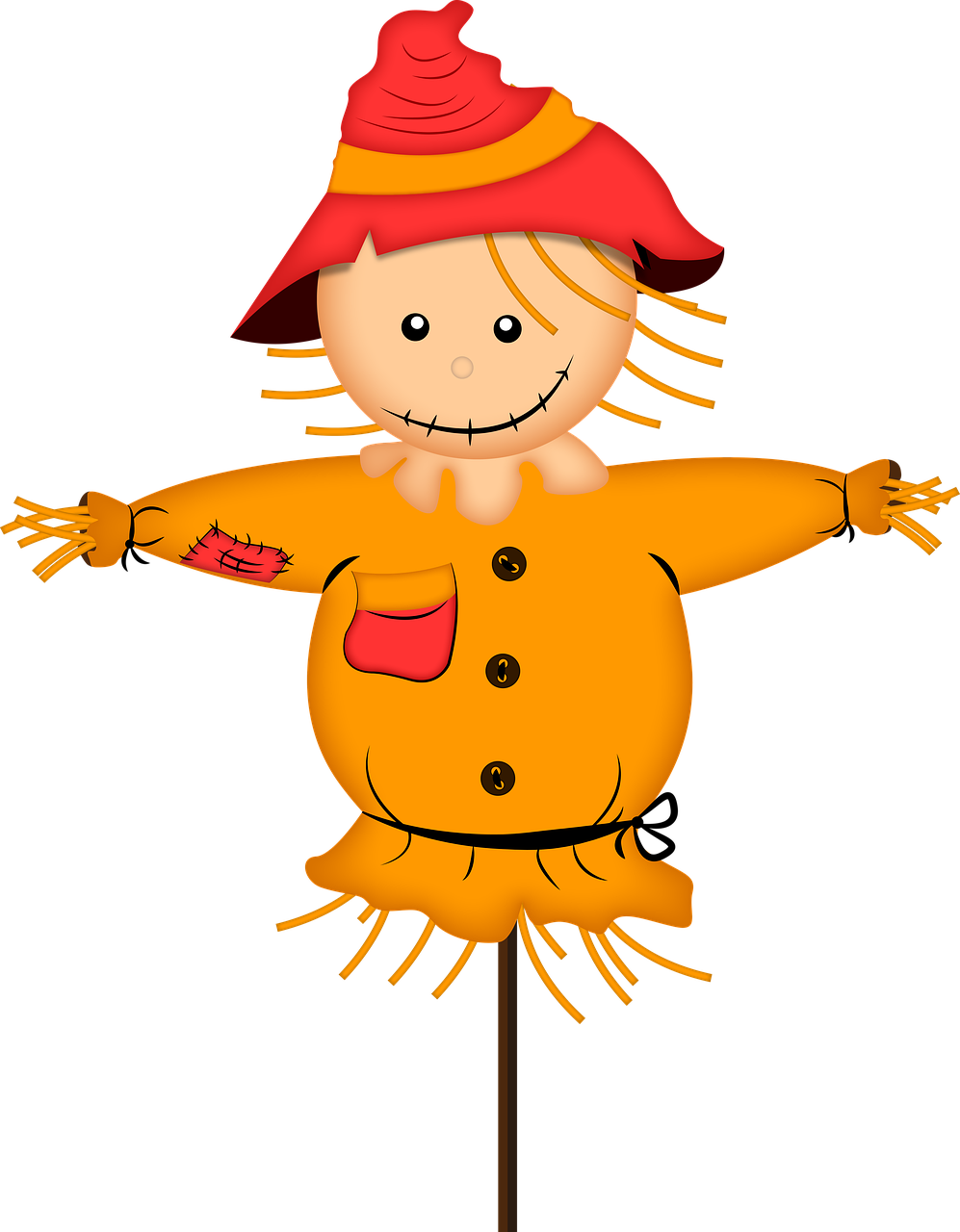 an image of a scare on a stick, a digital rendering, by Susan Heidi, pixabay, the scarecrow, with a black background, cutie, captain