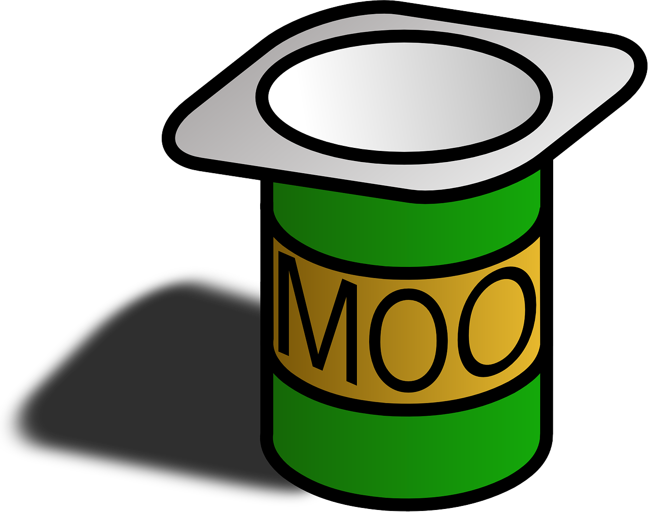 a can of moo sitting on top of a table, inspired by Mór Than, pixabay, computer art, clipart icon, alphabet soup, full of greenish liquid, in style of monkeybone