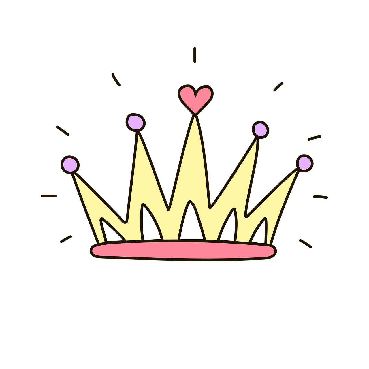 a crown with a heart on top of it, inspired by karlkka, pop art, glow up, on a flat color black background, beautiful princess, killer