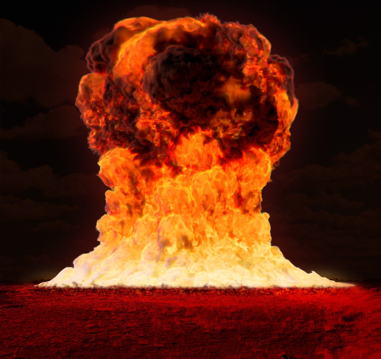 a large explosion in the middle of a field, a picture, by John Atherton, shutterstock, nuclear art, bitcoin evil, volcanic background, profile picture, the end of days