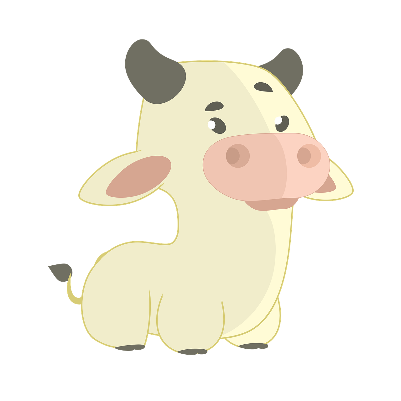 a cartoon cow standing in front of a black background, an illustration of, mingei, soft anime illustration, ivory, style of cute pokemon, accurate illustration