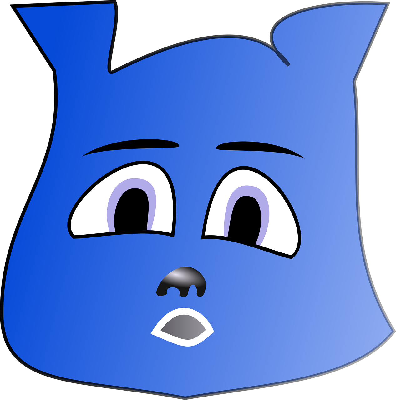 a blue cat with big eyes and a nose, a digital rendering, inspired by Doug Ohlson, mingei, !!! very coherent!!! vector art, gummy bear, frustrated face, acrace catoon