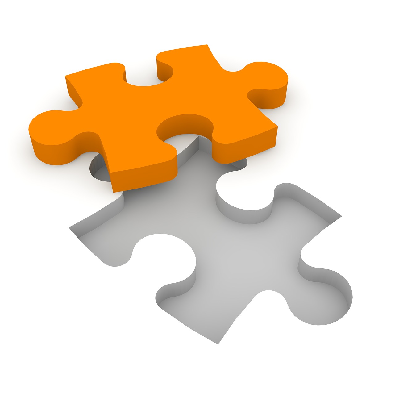 a couple of puzzle pieces sitting on top of each other, a jigsaw puzzle, by David Garner, orange grey white, rendering, an orange, where a large