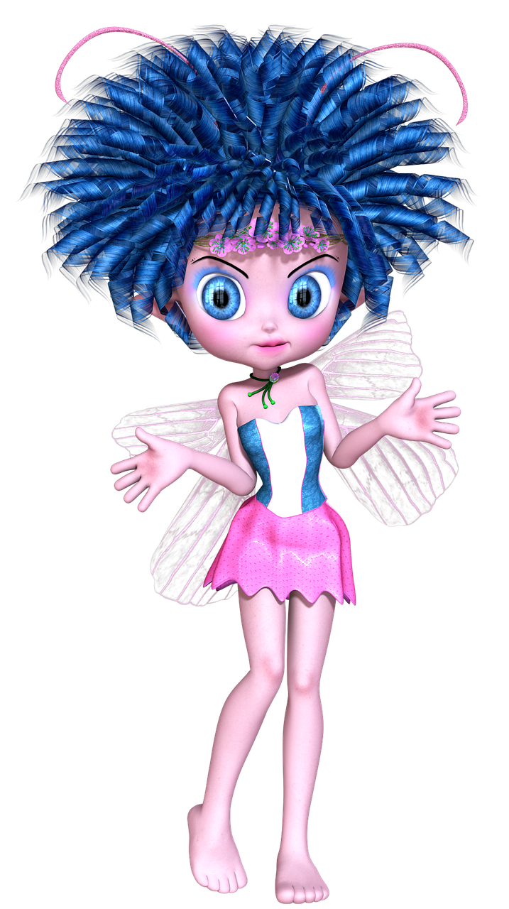 a cartoon fairy with blue hair and a pink dress, a raytraced image, flickr, realistic maya, betty boop, dreamworks animated bjork, ! movie scene