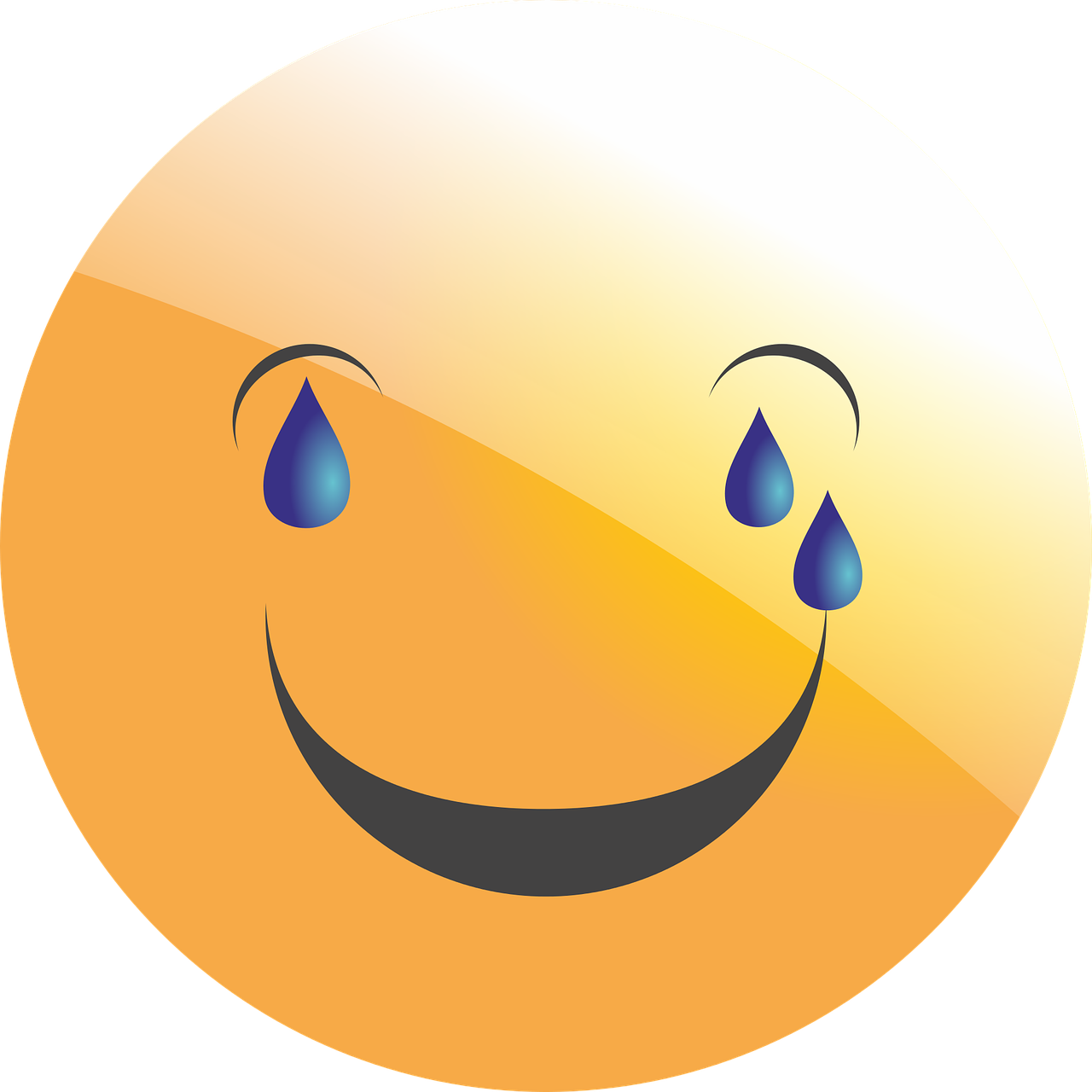 a smiley face with a tear coming out of it, a cartoon, mingei, glossy from rain, no gradients, slick!!, drip
