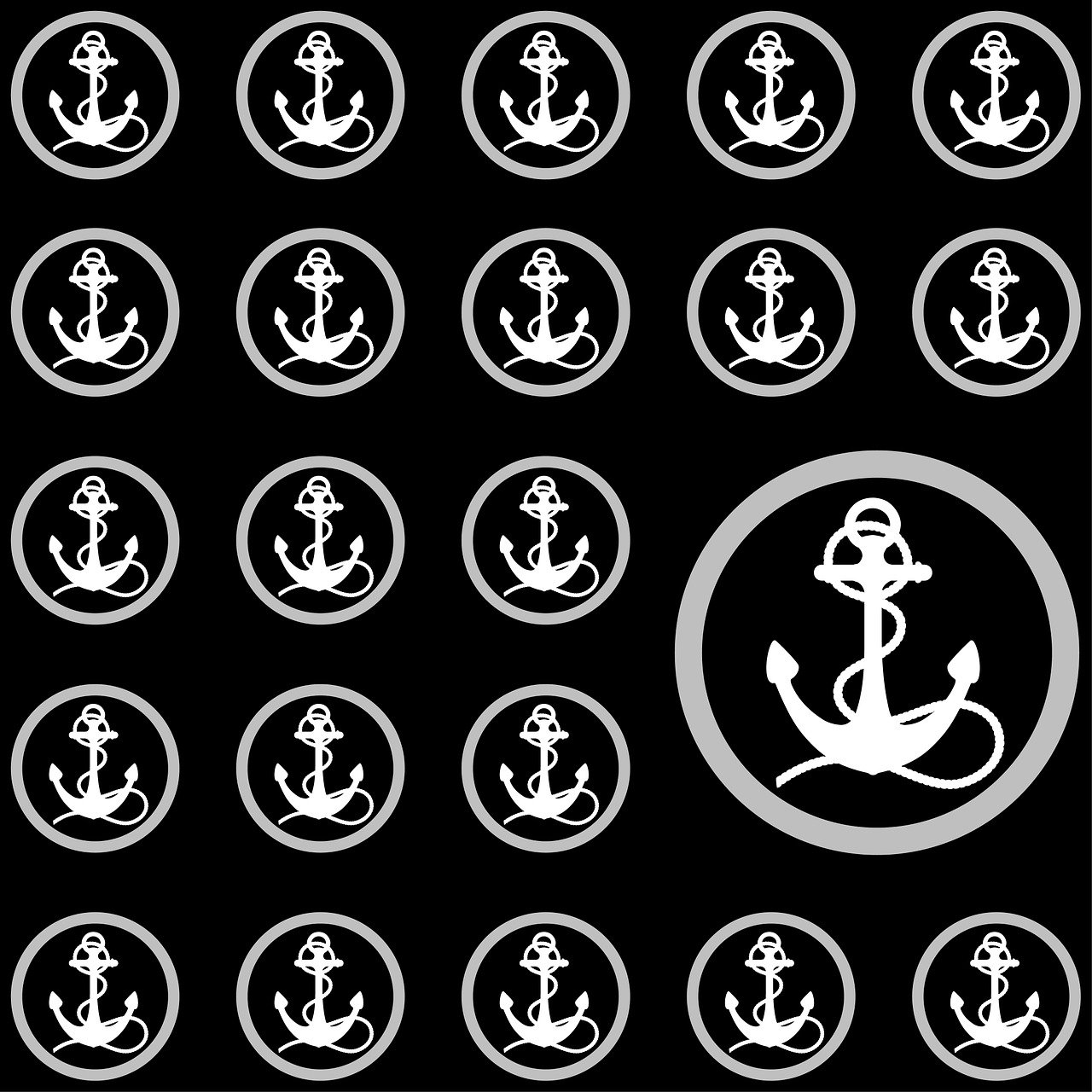 a white anchor in a circle on a black background, vector art, inspired by Josef Navrátil, wallpaper pattern, mobile wallpaper, crowd, package cover