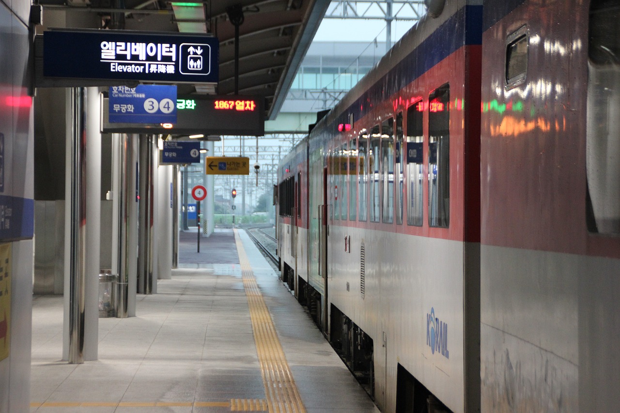 a train pulling into a train station next to a platform, inspired by Kim Eung-hwan, flickr, dau-al-set, central hub, gray, in the early morning, ritual