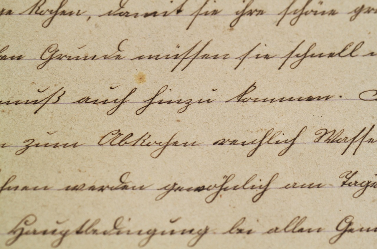 a close up of a handwriting on a piece of paper, by Joseph von Führich, flickr, intricate story, jugendstill, getty images, close establishing shot