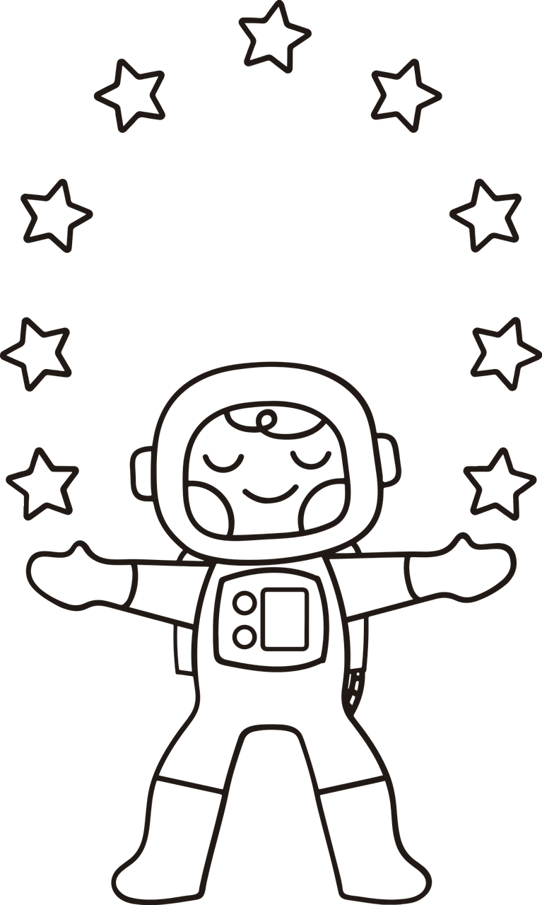 a drawing of an astronaut with stars in the background, minimalism, pose(arms up + happy), diffuse outline, distant photo, the background is black