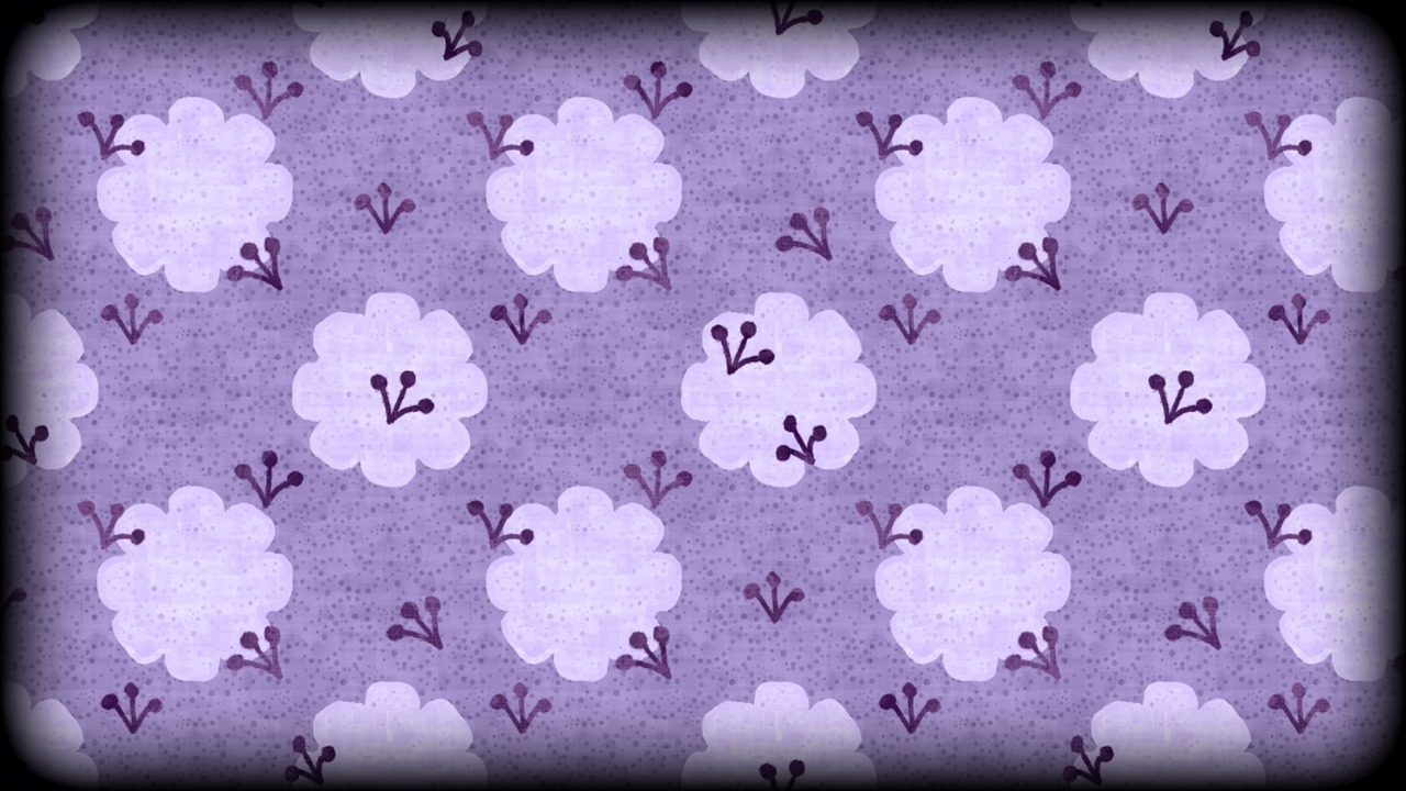 a pattern of white and purple flowers on a purple background, a digital rendering, inspired by McKendree Long, deviantart, puffy cute clouds, sheep, material is!!! plum!!!, twilight zone background