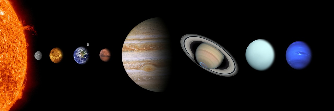 a group of planets with the sun in the background, by Joseph Raphael, pixabay, in front of a black background, lunch time on jupiter, right side composition, various sizes