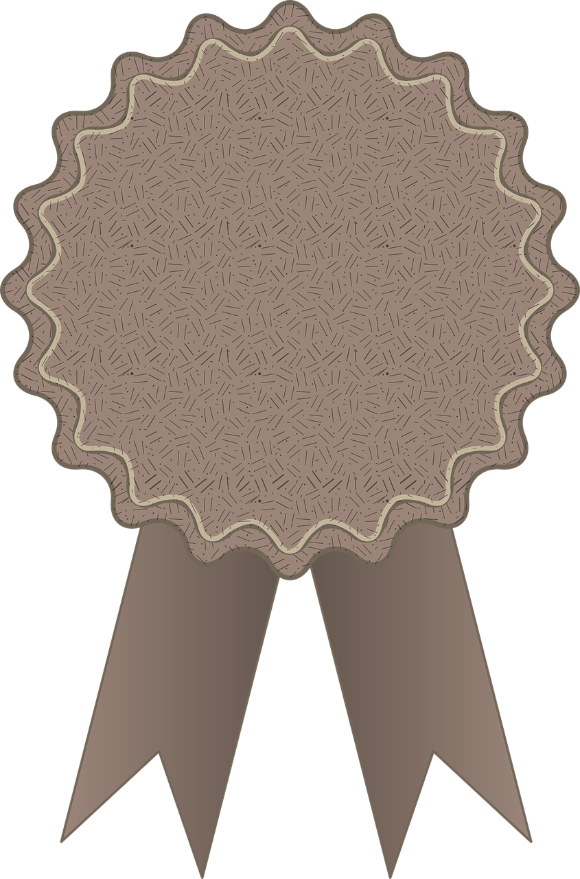 a brown medal with a ribbon around it, a digital rendering, inspired by Masamitsu Ōta, pixabay contest winner, conceptual art, fluffy, stamp, taupe, !!highly detailed