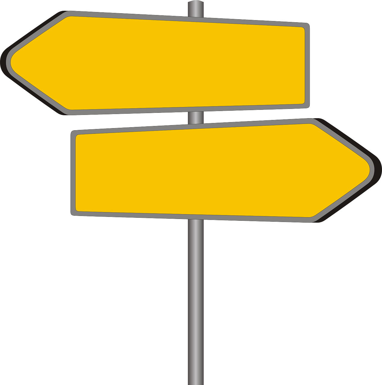 two yellow street signs pointing in opposite directions, a picture, vector images, stacked image, metal, portfolio illustration