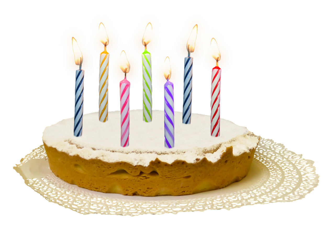 a cake with five lit candles on top of it, a digital rendering, by Helen Berman, digital art, on flickr in 2007, 7 0 years old, header, transparent background