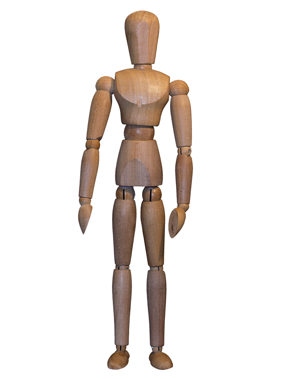 a wooden mannequin standing in front of a black background, pixabay, articulated joints, full body single character, 1 figure only, full body!