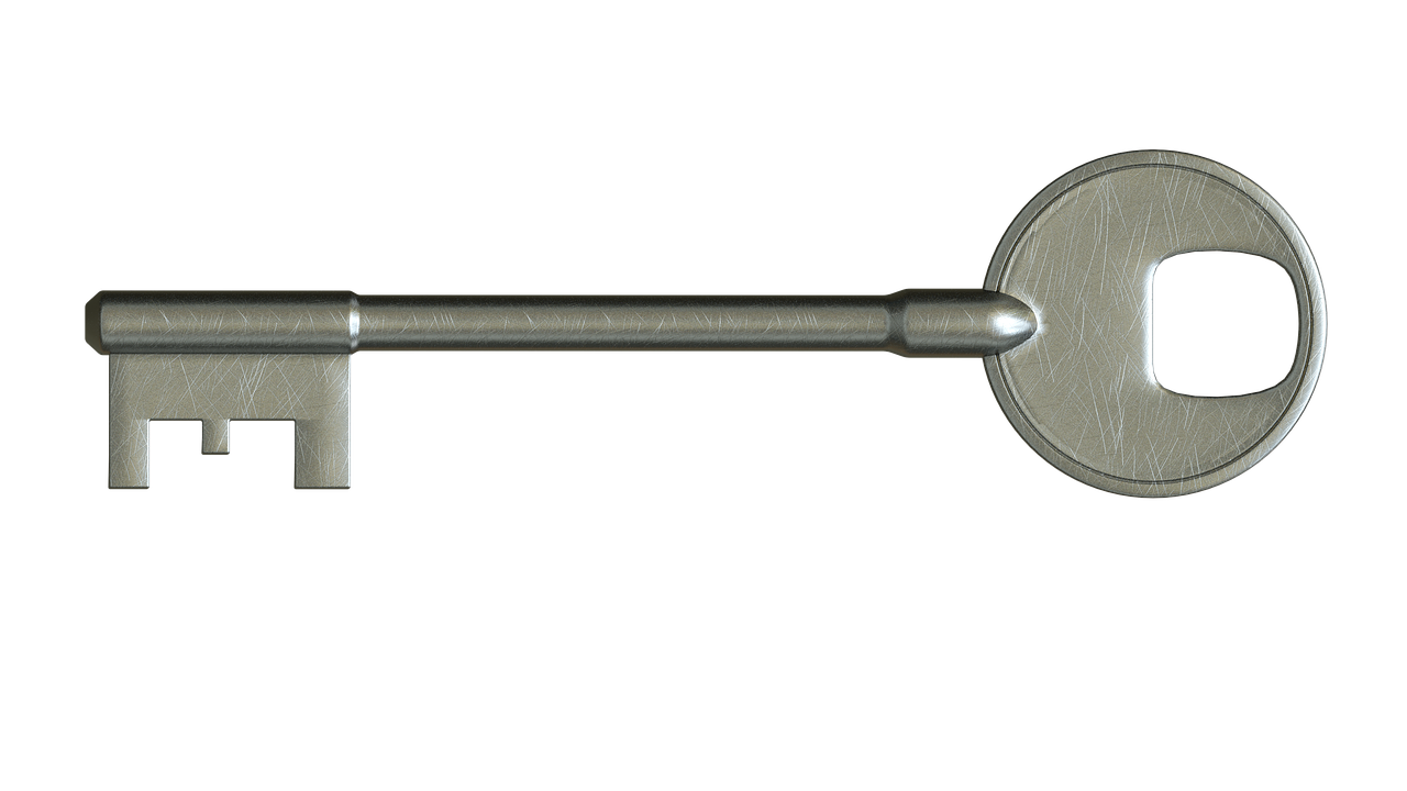 a close up of a metal key on a black background, a raytraced image, by Bob Ringwood, pixabay, realistic 3d model, scepter, plain background, highly detailed product photo