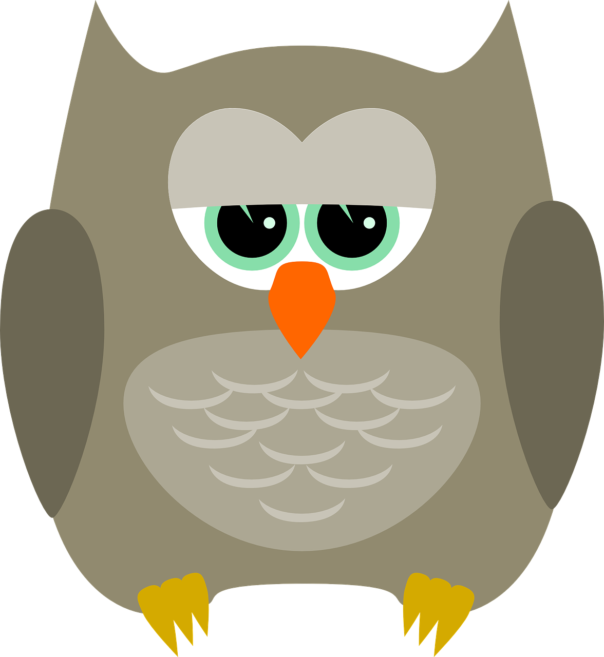 a cartoon owl with big green eyes, vector art, by Max Buri, pixabay, mingei, gray anthropomorphic, wide screenshot, nighttime!!, flat color