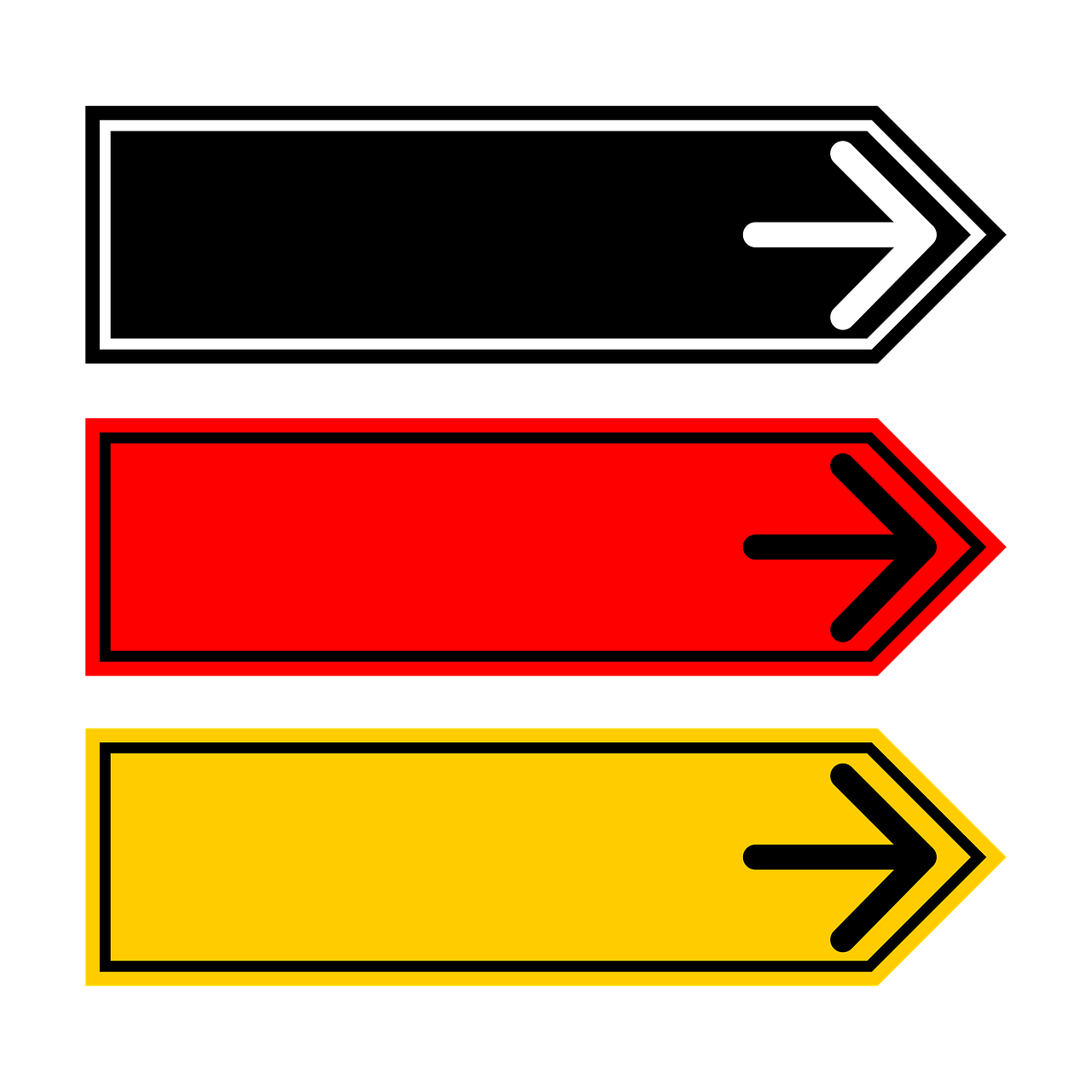 three arrows pointing in different directions on a black background, vector art, de stijl, red yellow flag, german, automotive, label