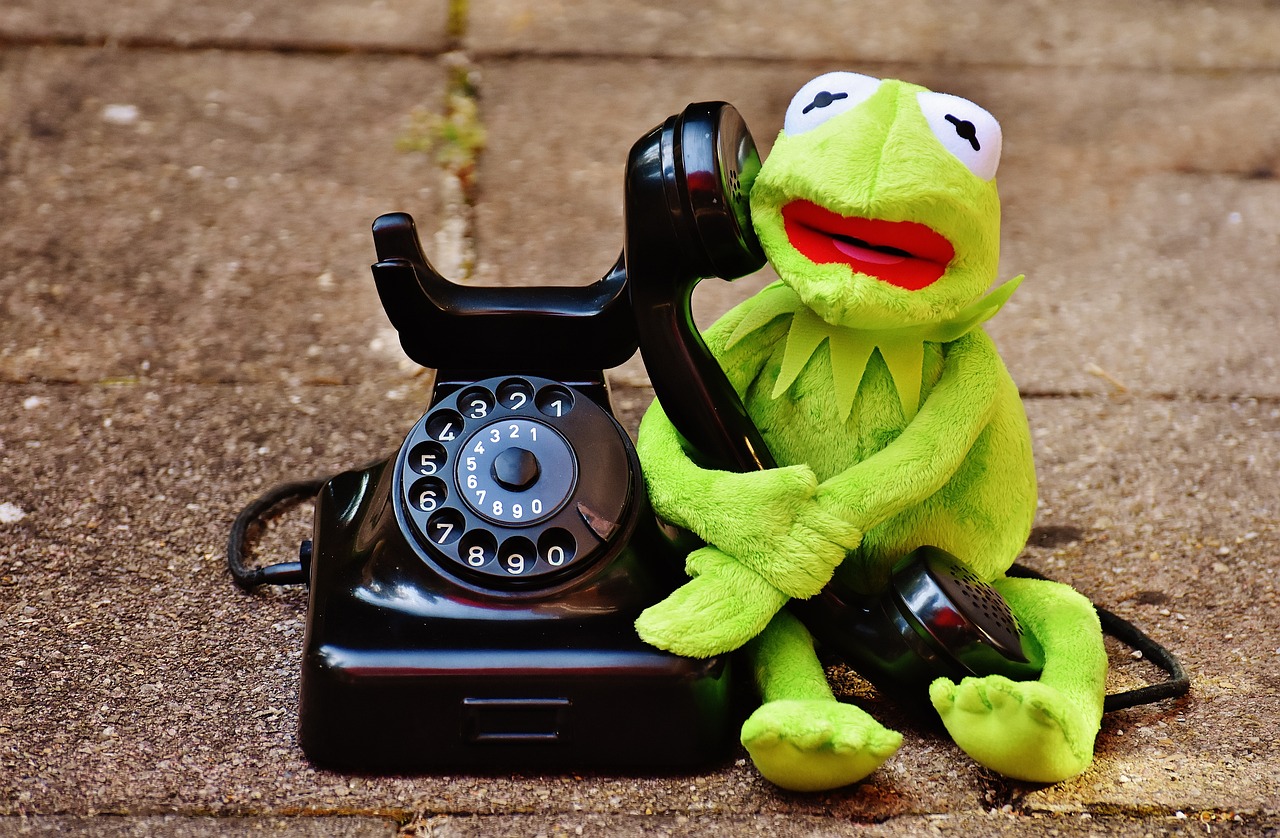 a close up of a stuffed animal on a phone, by Matthias Stom, pexels, mr. bean depicted as a muppet, peepo the frog!!!, telephone, 188216907