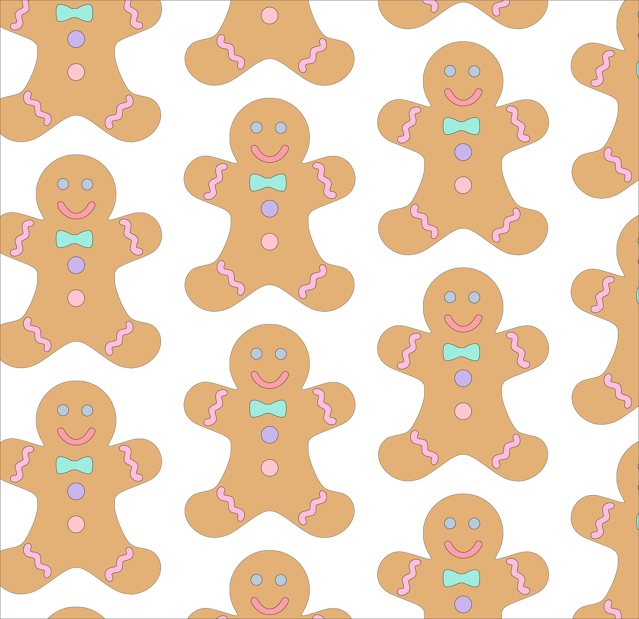 a group of gingerbreads on a black background, by Gawen Hamilton, pop art, tileable, 1 6 x 1 6, phone background, ribbon