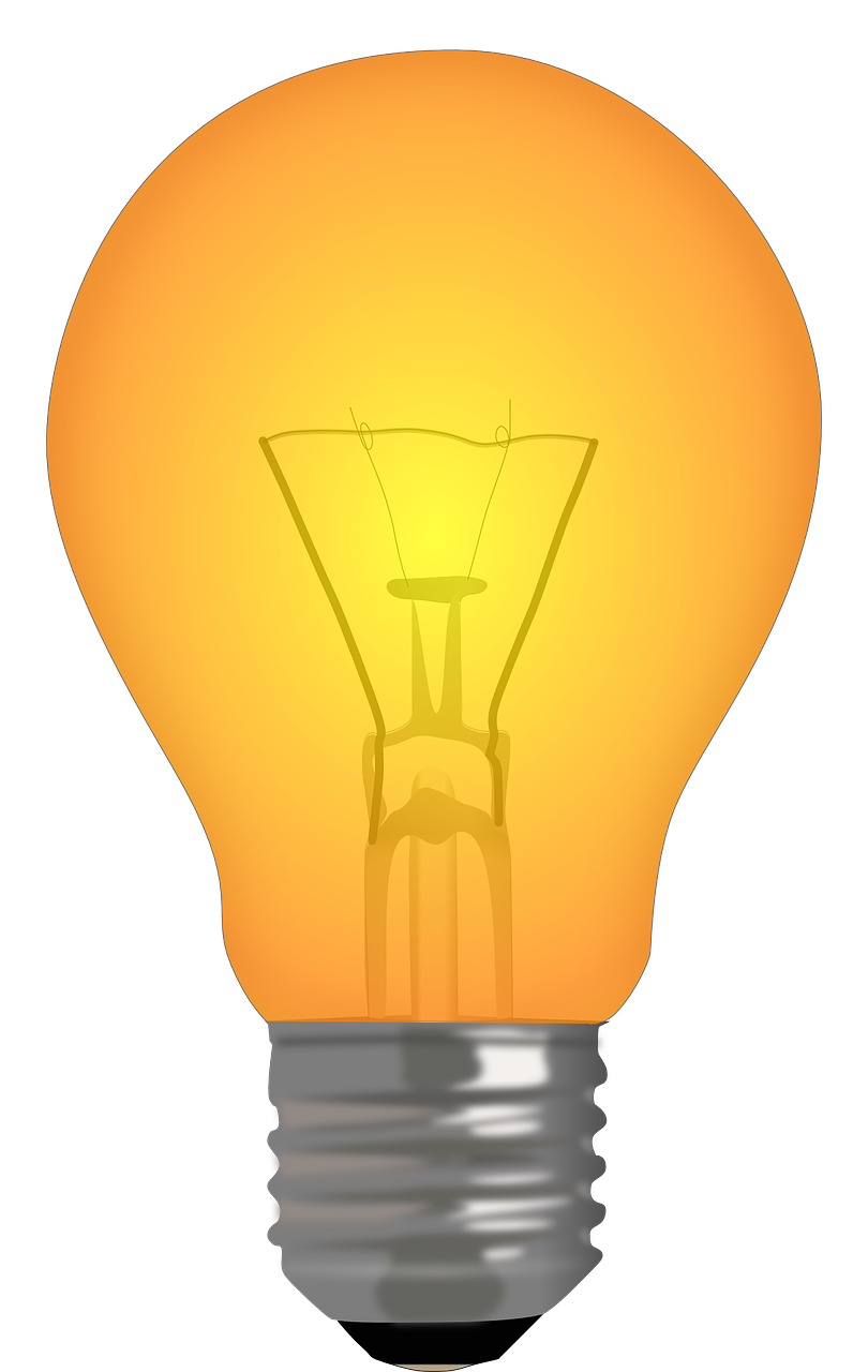 a yellow light bulb on a black background, a digital rendering, pixabay, conceptual art, orange lamp, no gradients, an inventor, :6