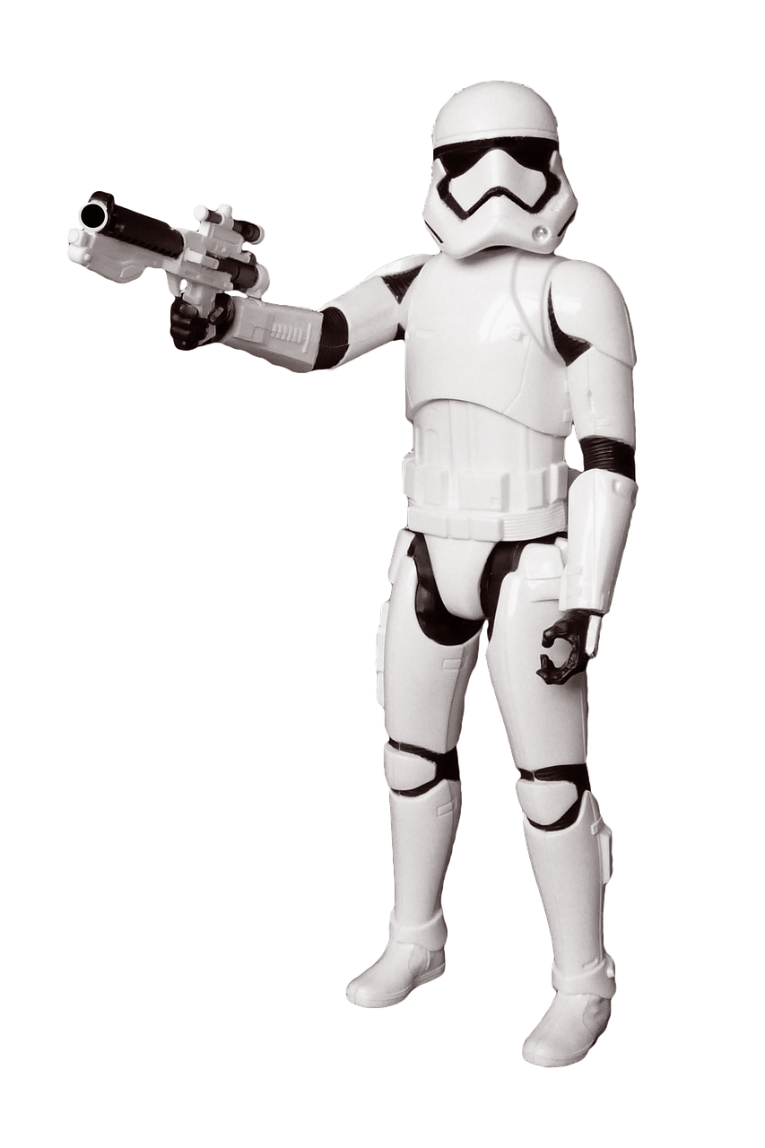 a star wars action figure holding a gun, an ambient occlusion render, reddit, wearing stormtrooper armor!!, full body mascot, leaked image, hero prop