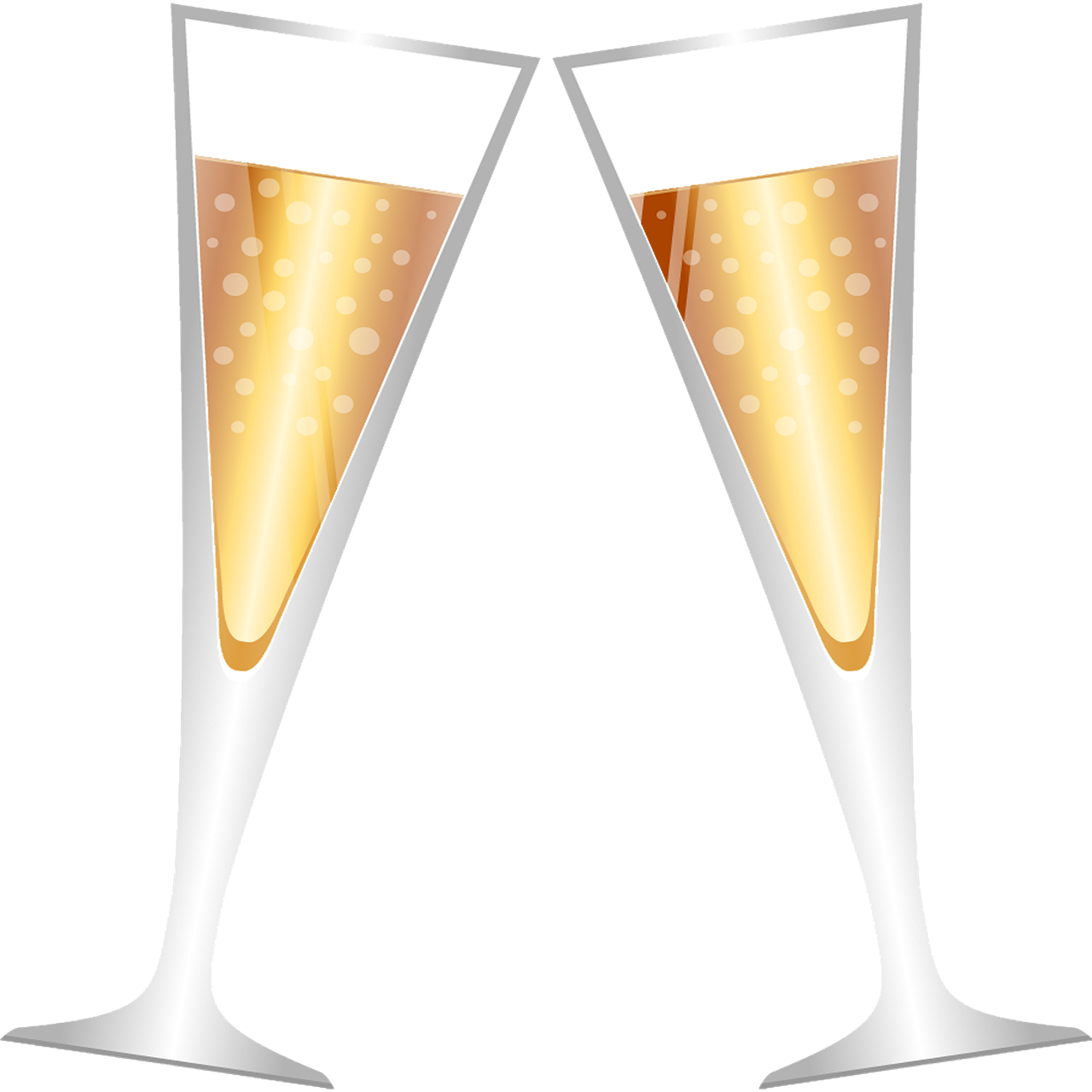 two glasses of champagne on a black background, a digital rendering, clipart, !!!!!!!!!!!!!!!!!!!!!!!!!, golden and silver colors, birdseye view