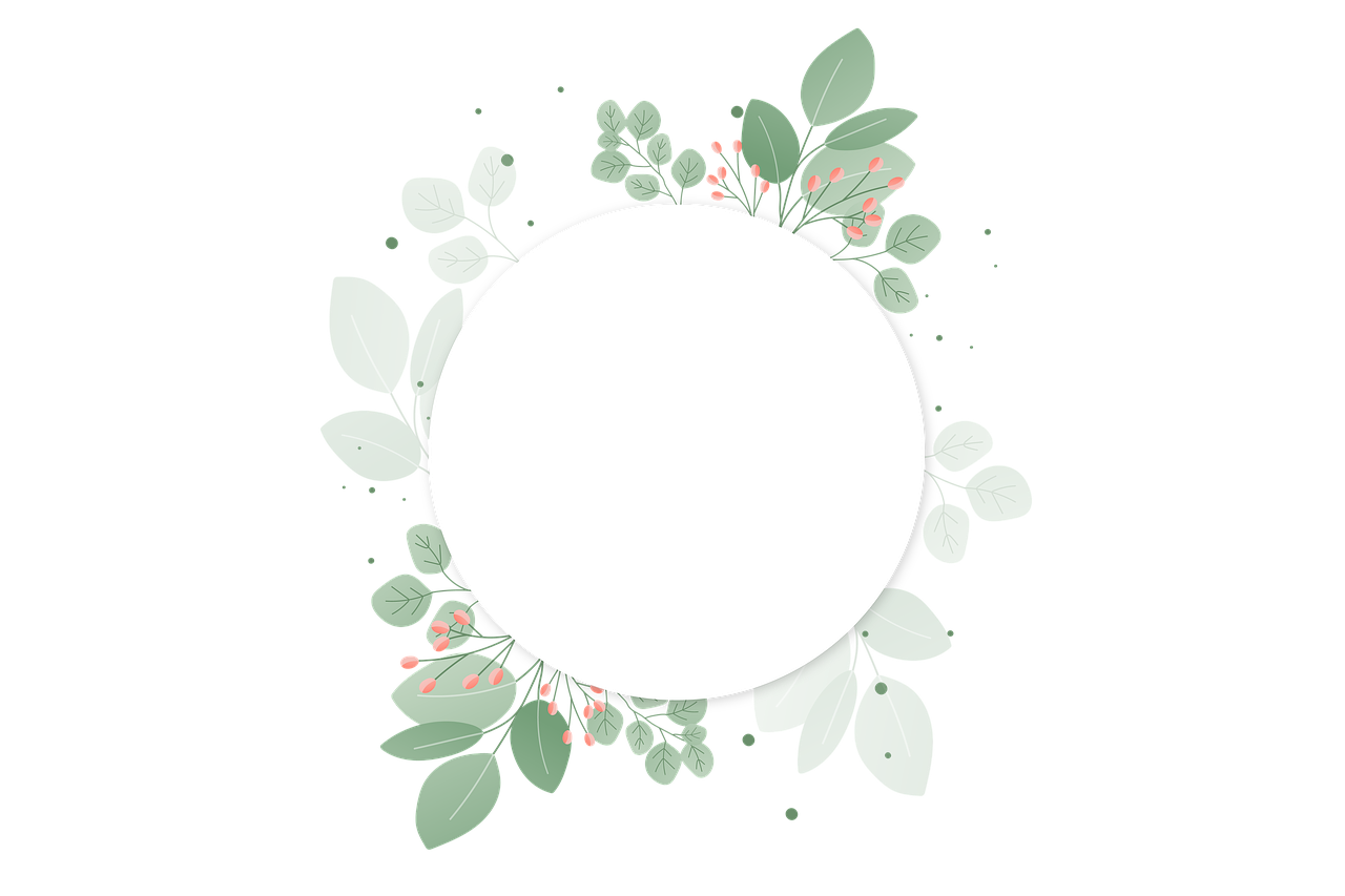 a white circle surrounded by green leaves on a black background, vector art, shutterstock, pastel flowery background, background image