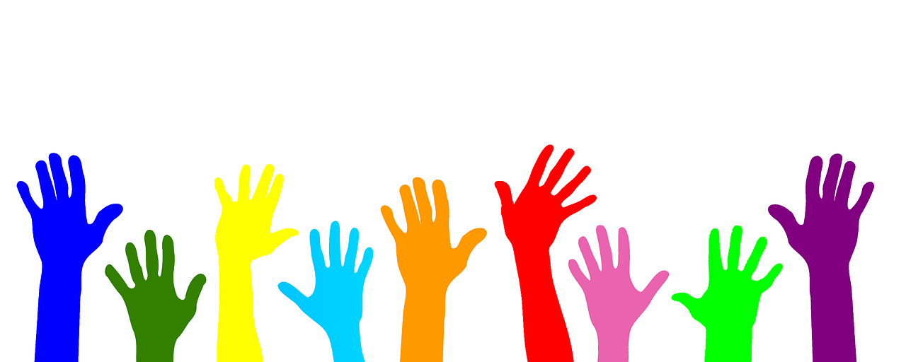 a group of multicolored hands reaching up, shutterstock, figuration libre, the background is white, ad image, wide screenshot, cmyk