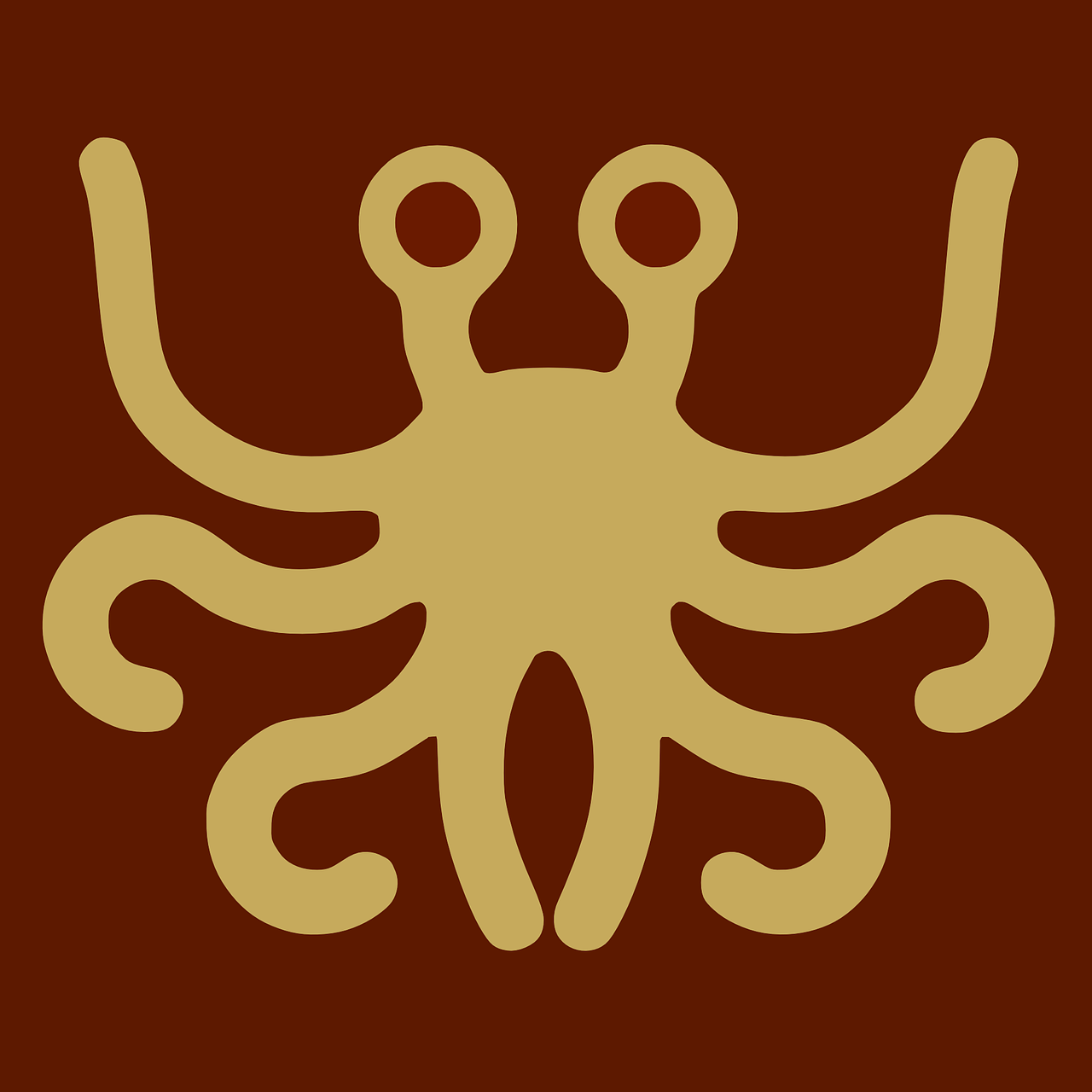 a picture of an octopus on a brown background, inspired by Pinchus Kremegne, symbolism, inca style, pictogram, nazca design, museum quality photo