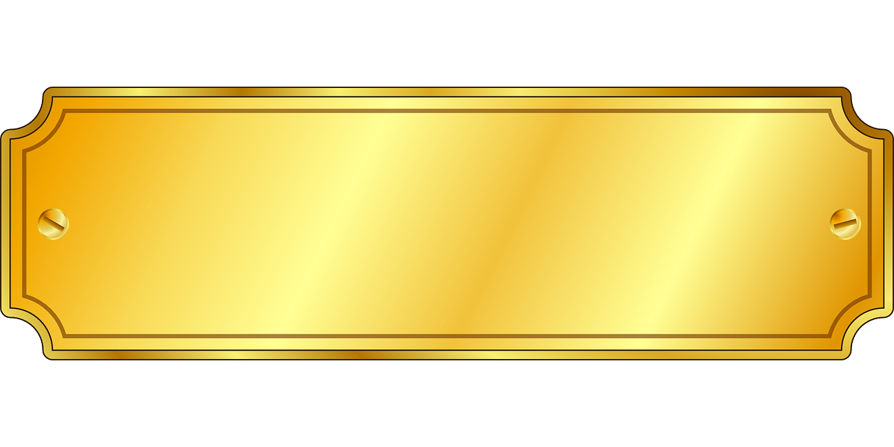 a gold plaque on a black background, a picture, flickr, sōsaku hanga, background is white and blank, with gradients, bar background, label