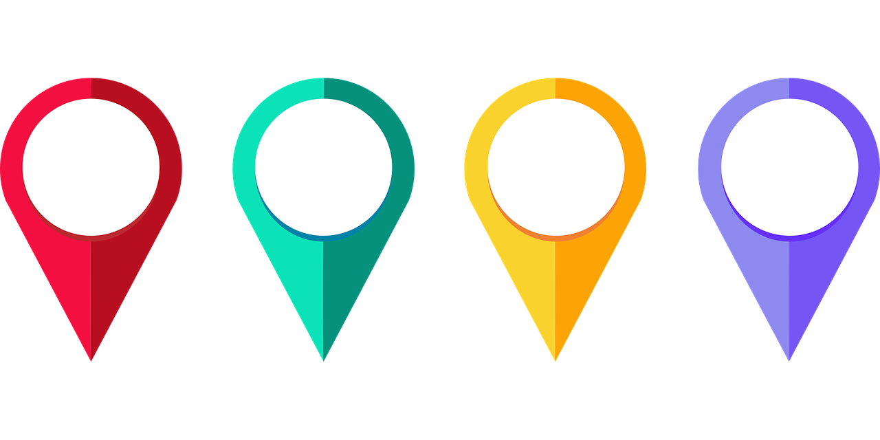 a group of different colored markers on a black background, concept art, icon for weather app, based on geographical map, minimalist logo without text, front and back