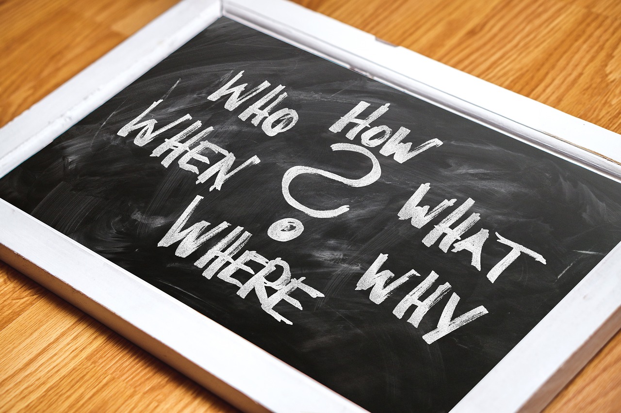 a chalk board with the words who how, what, where and why written on it, a picture, pixabay, decoration, background image, half image, the letter w