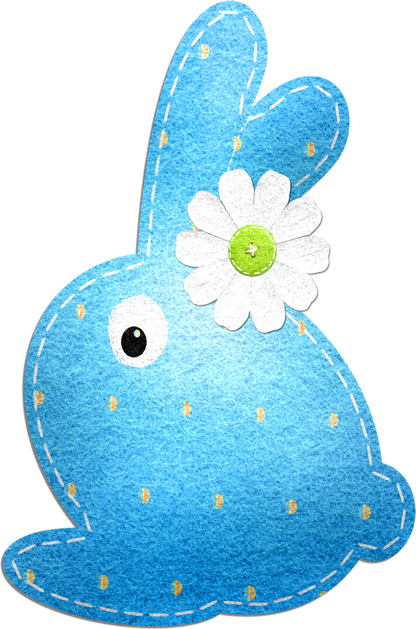 a blue bunny with a flower on its head, a digital rendering, deviantart, felt!!! texture, banner, istockphoto, daisy