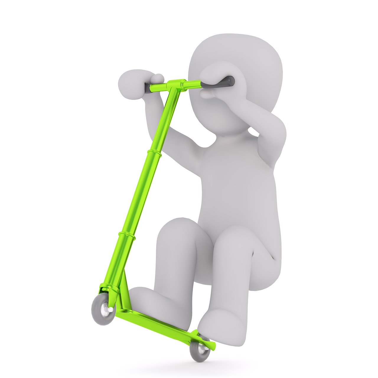 a person sitting on top of a green scooter, a picture, figuration libre, cute 3 d render, bent over posture, white background : 3, levers