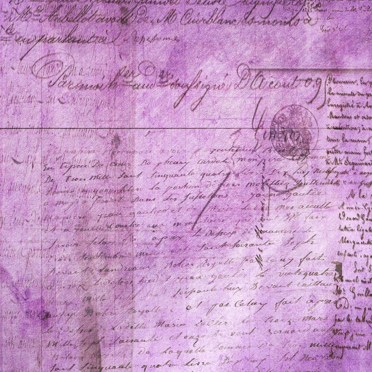 a close up of a piece of paper with writing on it, a digital rendering, by Anna Füssli, shutterstock, baroque, violet colored theme, late 1 9 th century, ussr, very old photo