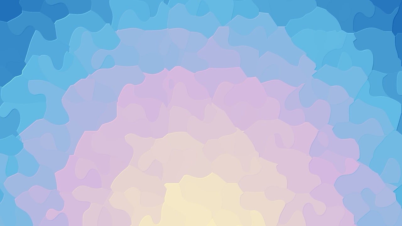 a close up of a flower with a blue sky in the background, a digital painting, inspired by Henri-Edmond Cross, generative art, vector background, pastel colored sunrise, voronoi pattern, cave background