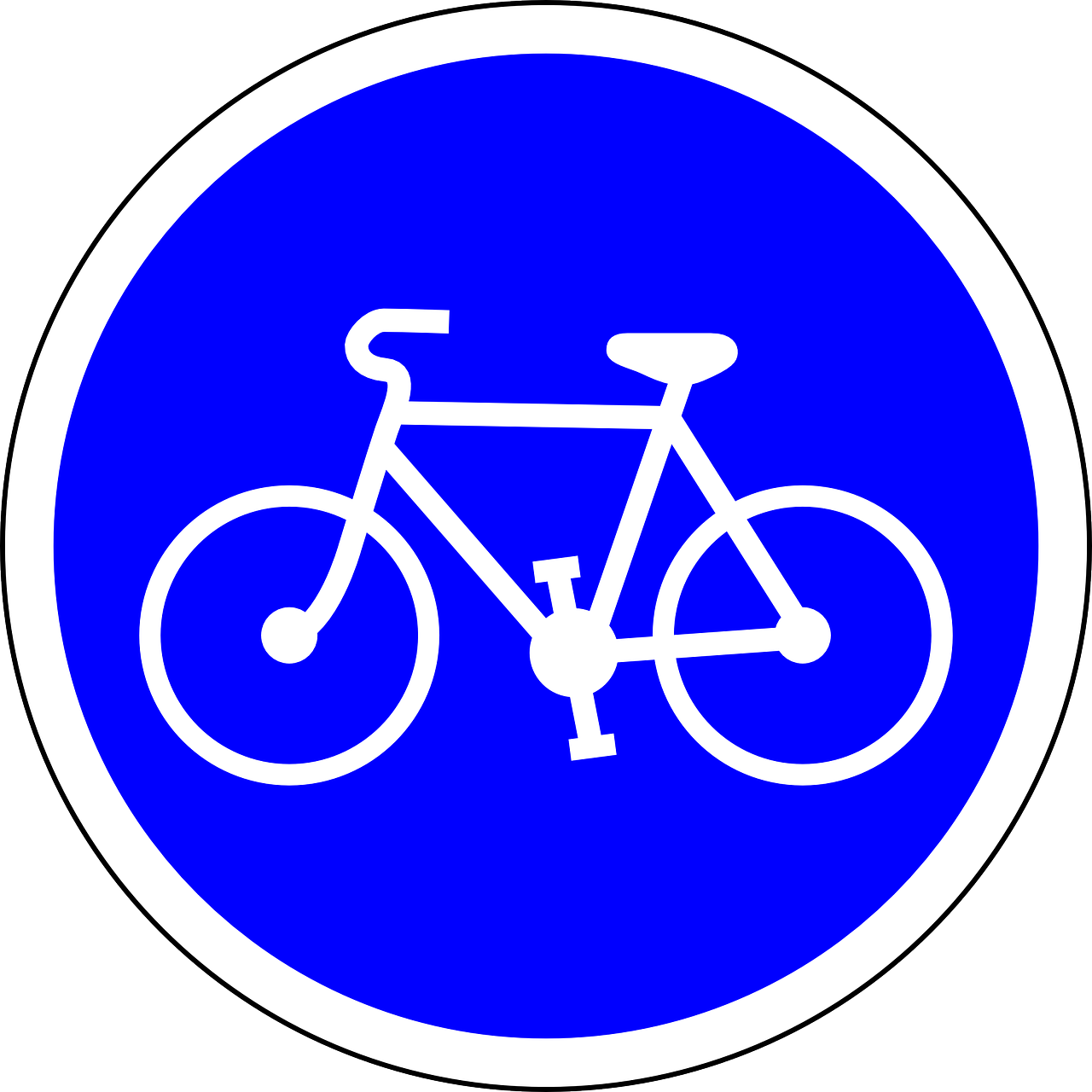 a blue sign with a white bicycle on it, pixabay, circular, elevation, pvc, full plate