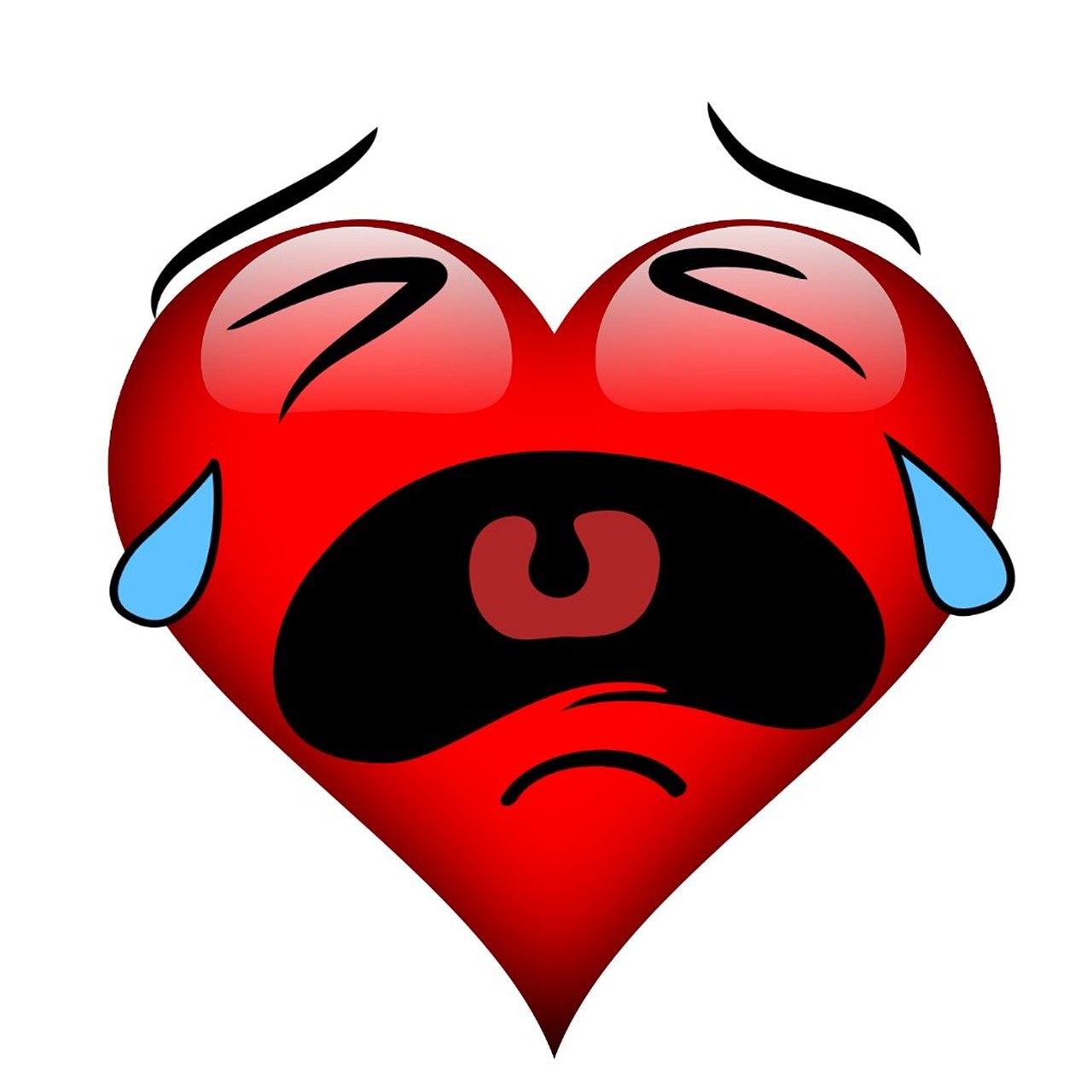 a red heart with a tear coming out of it, a cartoon, hurufiyya, very sad emotion, crying and weeping, labile temper, monitor